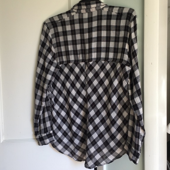 Free People Black & White Plaid Shirt L - Picture 5 of 7